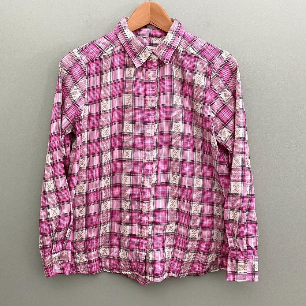 Loft Plaid Button Up Shirt Womens Small Pink Cotton Long Sleeve Western Cowgirl